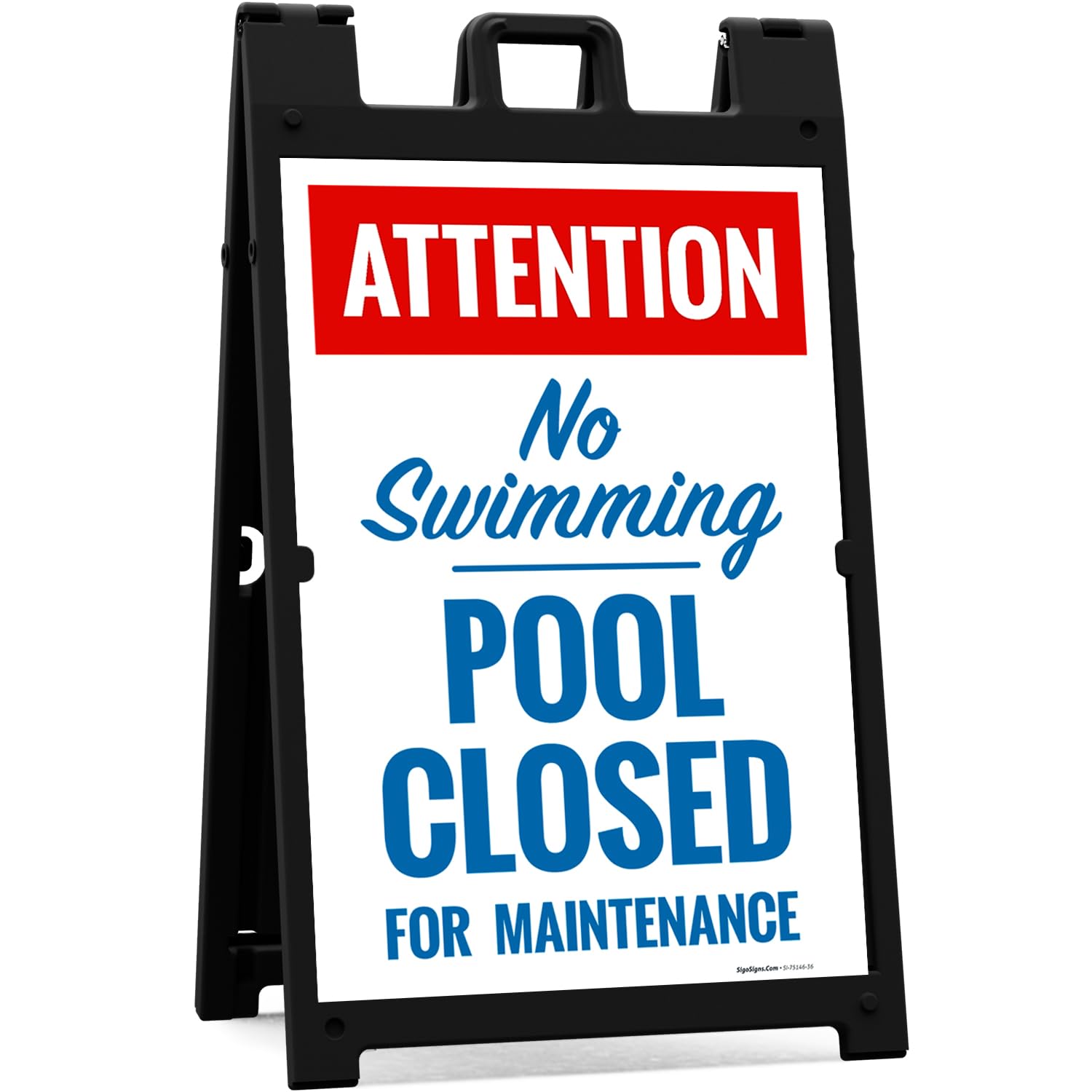 Attention Pool Closed for Maintenance No Swimming Folding Floor Sign, 24x36 Inches, with A Frame Stand, Made in USA by Sigo Signs