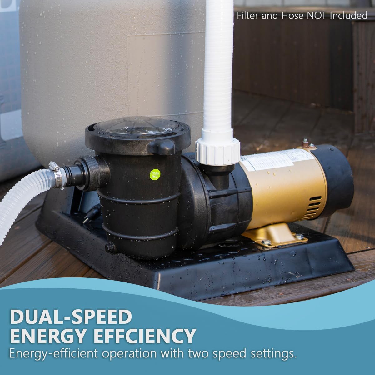 XtremepowerUS 1.5HP Variable 2-Speed Above Ground Swimming Pool Pump High Flow Swimming Pump Strainer with 1.5' Inch Slip On Fitting Adapter For Aboveground Pool
