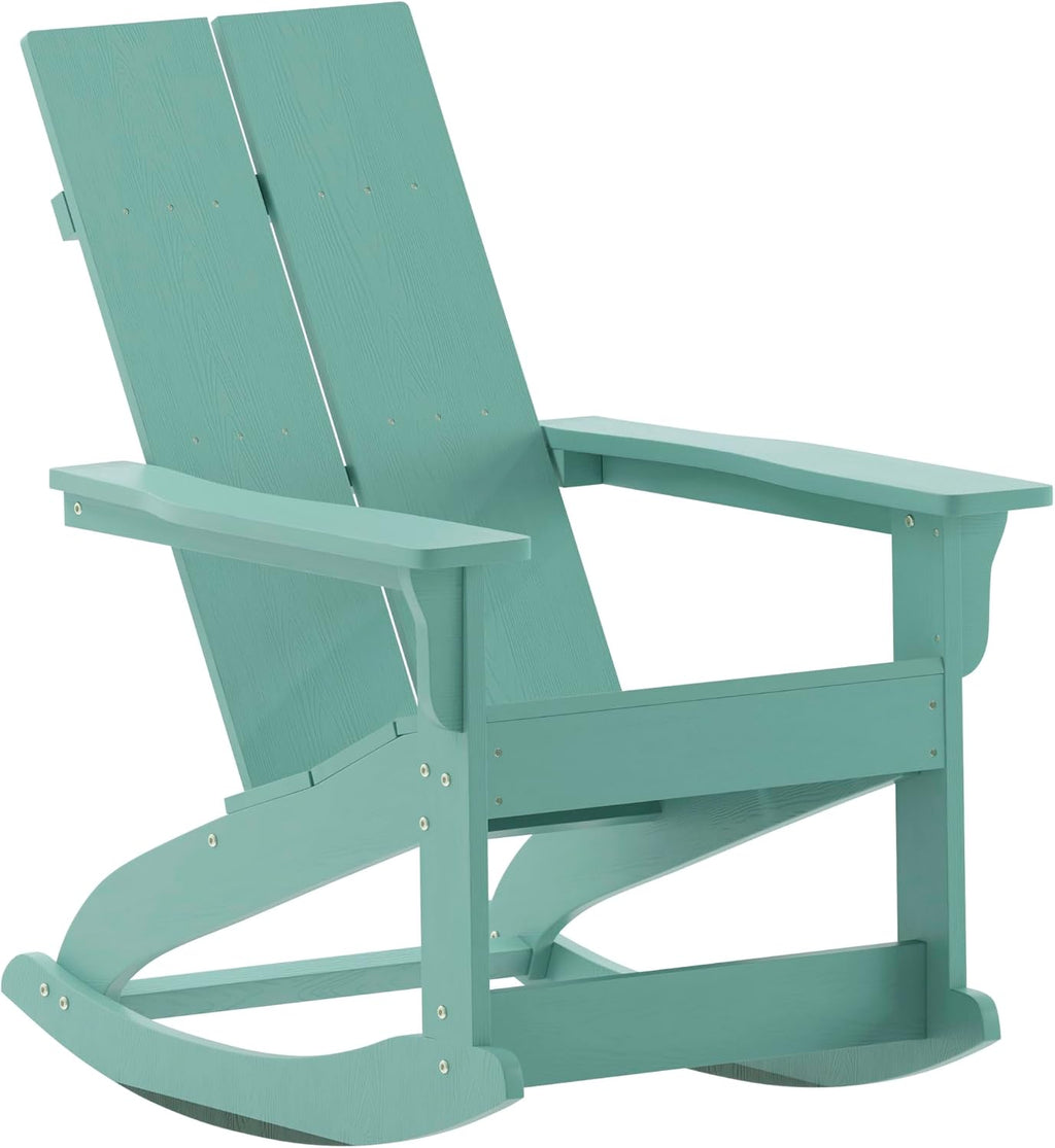 EMMA + OLIVER Harmon Adirondack Rocking Chair - Sea Foam Poly Resin - for Indoor/Outdoor Use - All Weather Materials - Easy Assembly - 350 lb. Weight Capacity