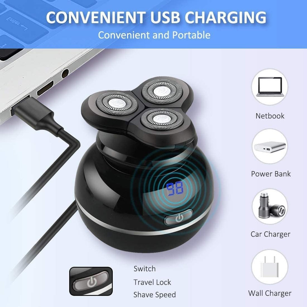 Electric Shavers for Bald Men, Electric Shaver for Men 5 in 1 Waterproof Razor Beard Trimmer Grooming Kit with Nose Trimmer Hair Clipper Face Cleansing Brush