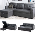 Naomi Home L Shaped Sectional Couch with Storage & Pull Out Bed – 3-in-1 Convertible Sleeper Sofa Bed, Small L Shape Sofa for Living Room, Sofa Bed with Storage Chaise in Gray, Air Leather
