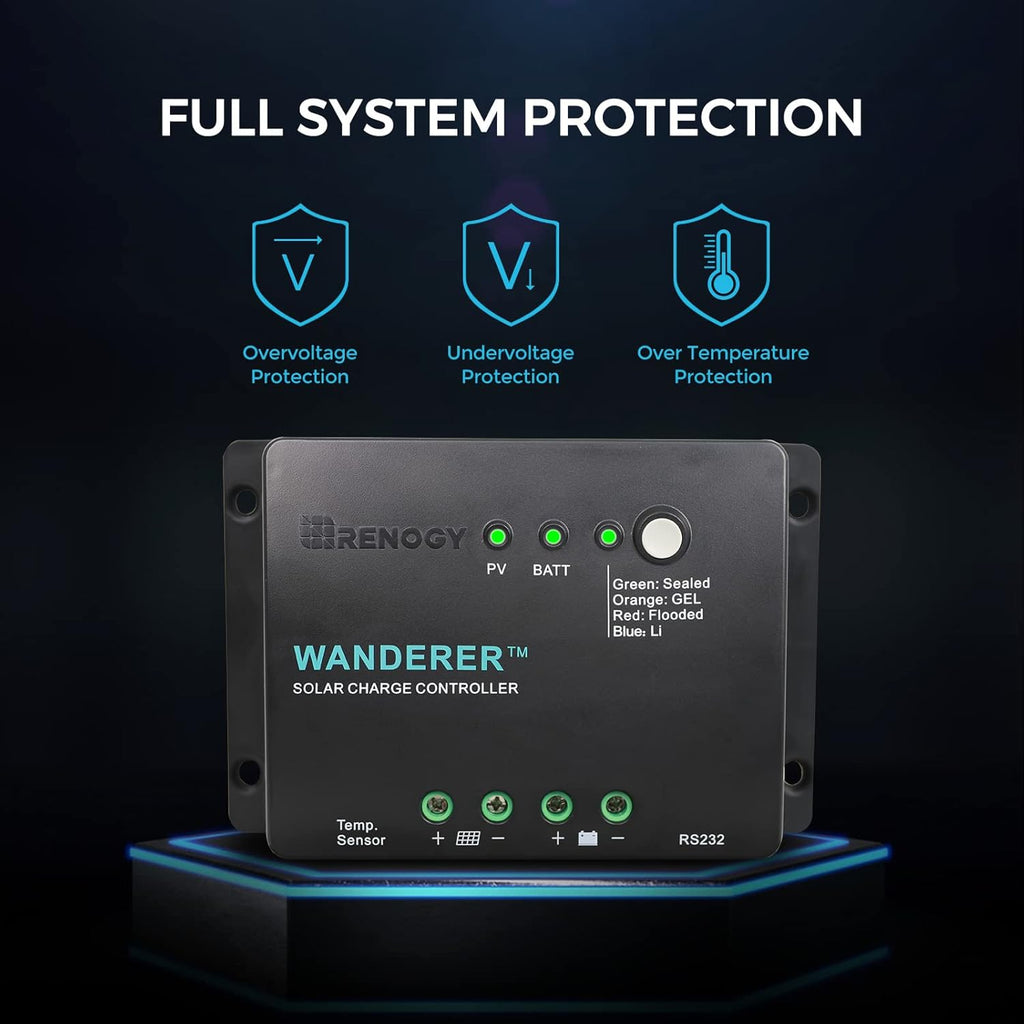 Renogy 100W 12V Solar Panel Starter Kit, 100 Watt Monocrystalline Solar Panel, 30A LCD PWM Charger Controller, Adaptor Kit, Tray Cables, Z Brackets for RV, Camper, and Other Off Grid Applications