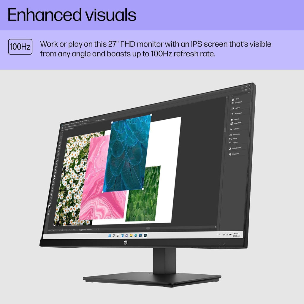 HP 27' IPS LED FHD Monitor - Built-in Dual 2W Speakers - 100Hz - HDMI, DisplayPort, VGA - Series 2025 Office Monitor - Eye Ease with Eyesafe Certification, Black, w/HDMI