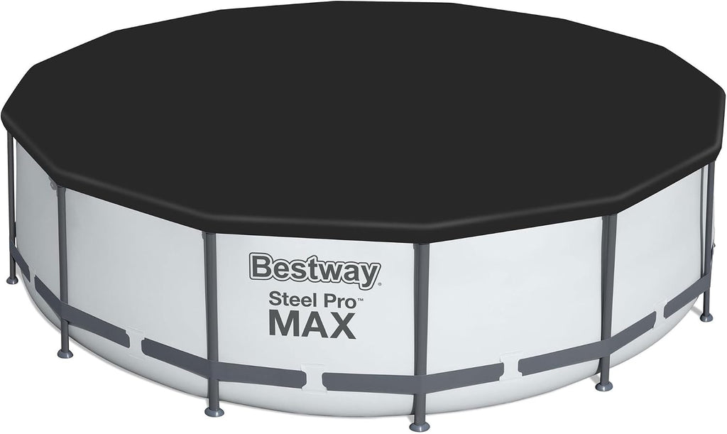 Bestway 7 Colored LED Waterfall Cascade Accessory Attachment & Steel Pro MAX 14' x 48' Round Outdoor Above Ground Swimming Pool Set with Pump