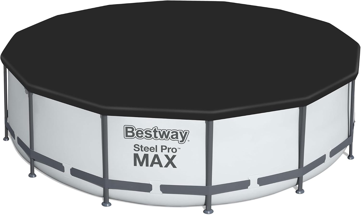 Bestway 7 Colored LED Waterfall Cascade Accessory Attachment & Steel Pro MAX 14' x 48' Round Outdoor Above Ground Swimming Pool Set with Pump