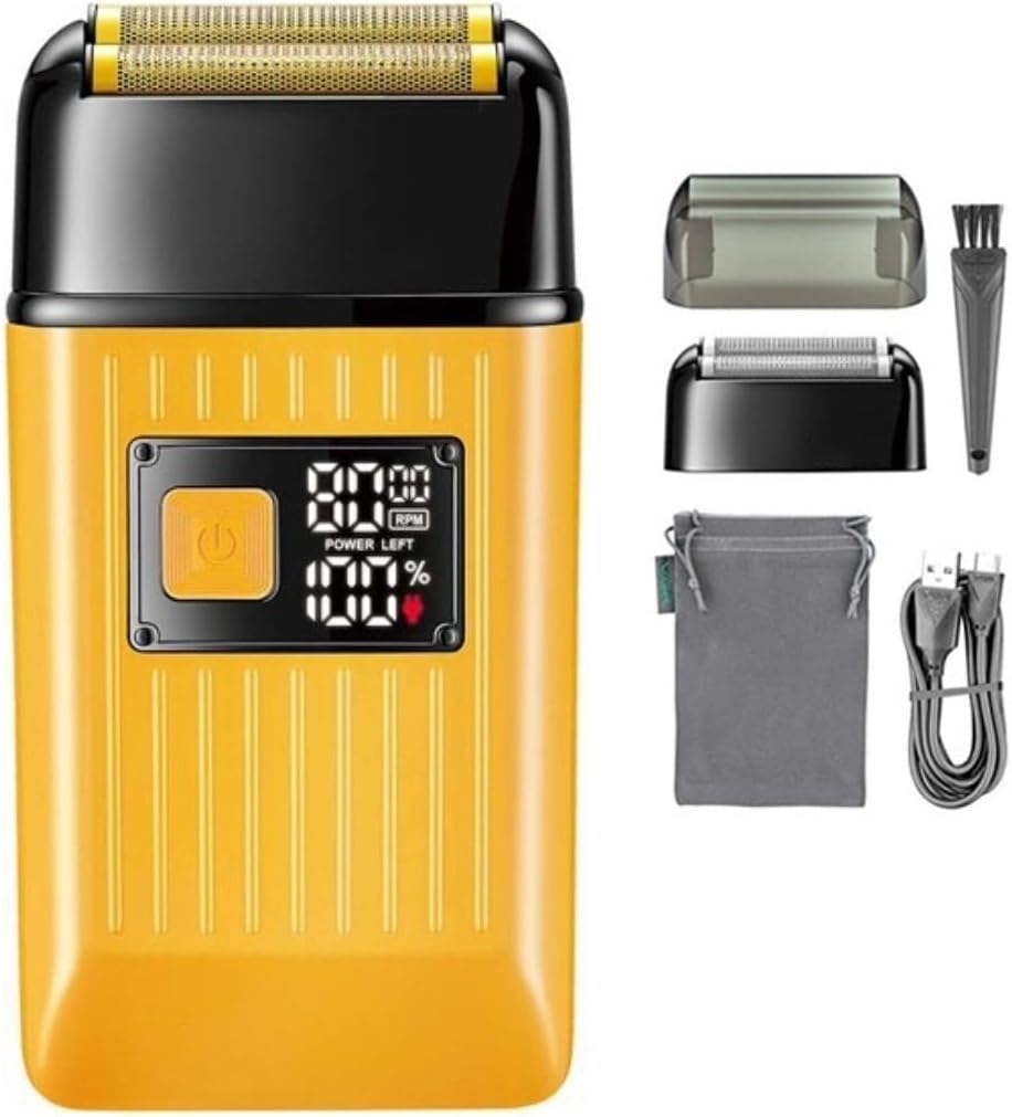 Head Shavers for Bald Men, Electric Shaver Professional Razor Beard Trimmer Shaving Machine Waterproof Rechargeable Foil Shaver for Bald Beard VGR V-357 (Color : Yellow with Box)