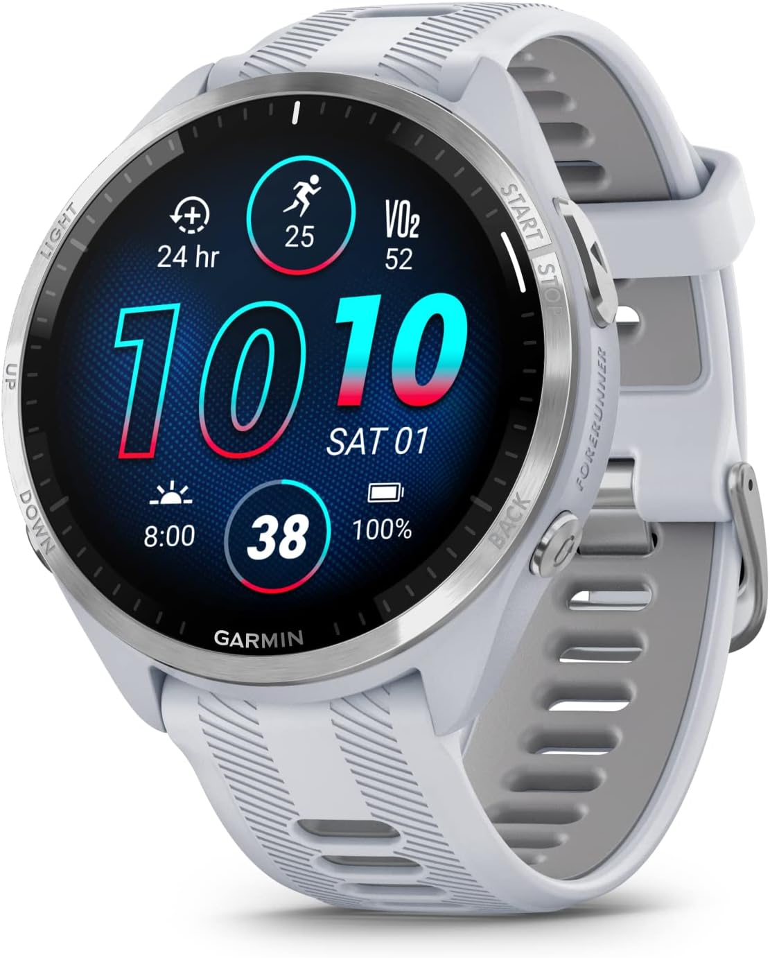 Garmin Forerunner 965 Premium GPS Running and Triathlon 47mm Smartwatch with AMOLED Touchscreen Display, Titanium Bezel Whitestone Silicone Band White Earbuds Bundle, White +Wht EarBuds