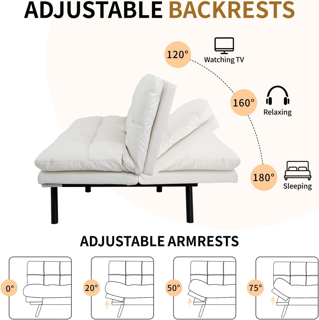 MUUEGM Convertible Memory Foam Sofa Bed with Adjustable Backrest & Armrest, Modern Futon Couch for Living Room, Office, Apartment, Space-Saving Design, Easy Assembly,White