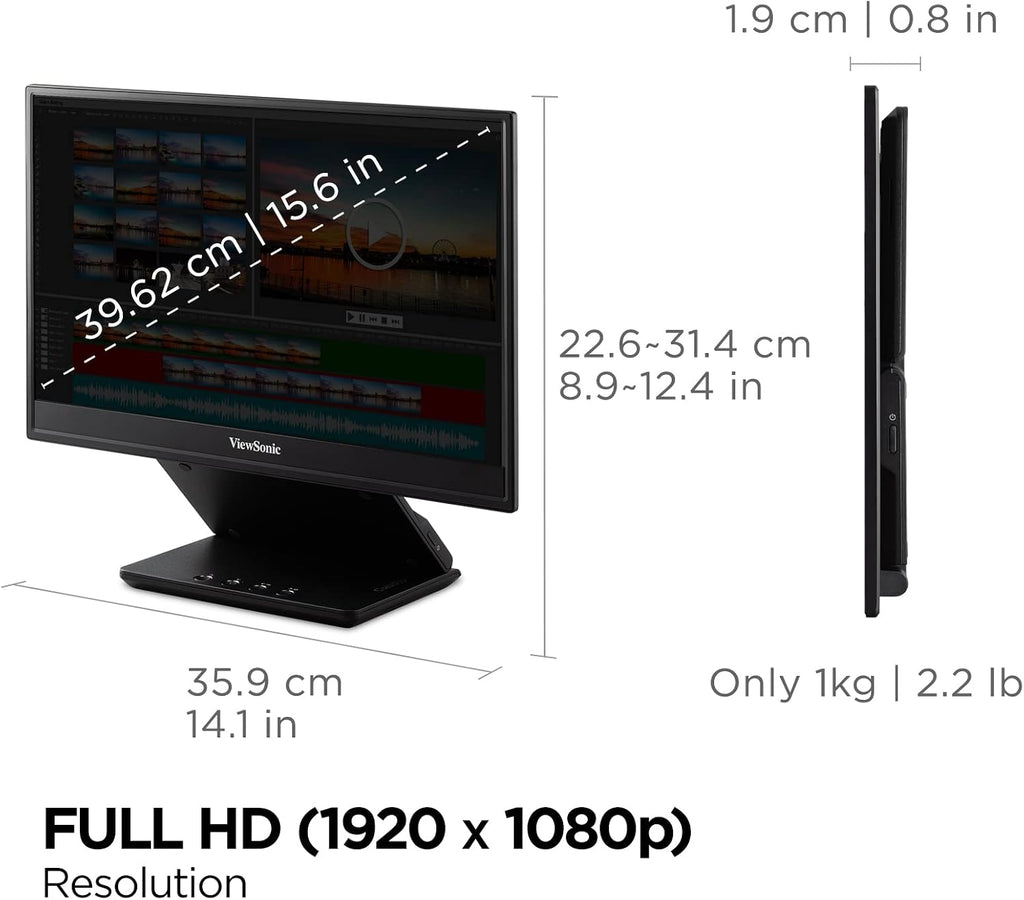 ViewSonic VP16-OLED 15.6' Portable 1080p OLED Monitor with 60W USB-C and mini-HDMI, and Ergonomic Stand(Renewed)