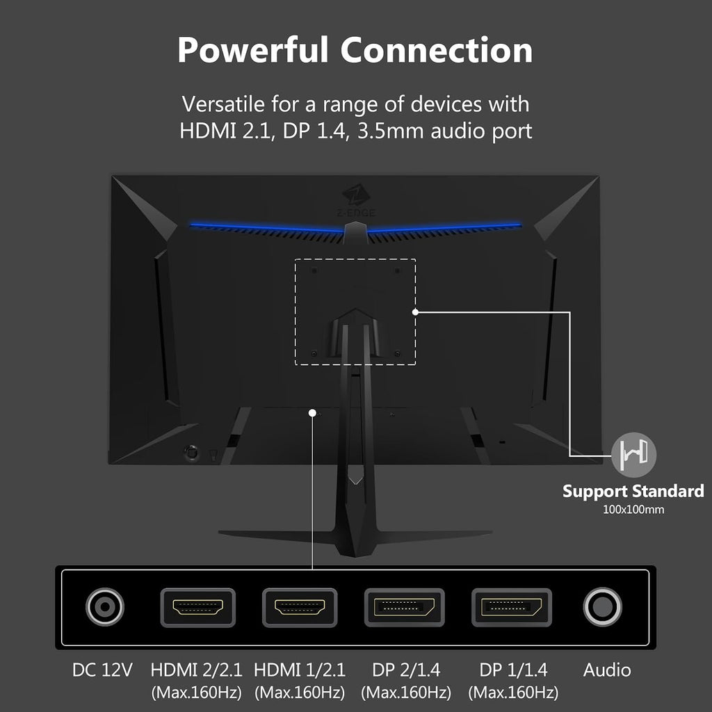 4K Monitor, Z-Edge 27 inch IPS Monitor, UHD 3840x2160 IPS Computer Monitor, 450 cd/m², 160Hz Refresh Rate, 1ms Response Time, G274K Ultra-Thin Bezel