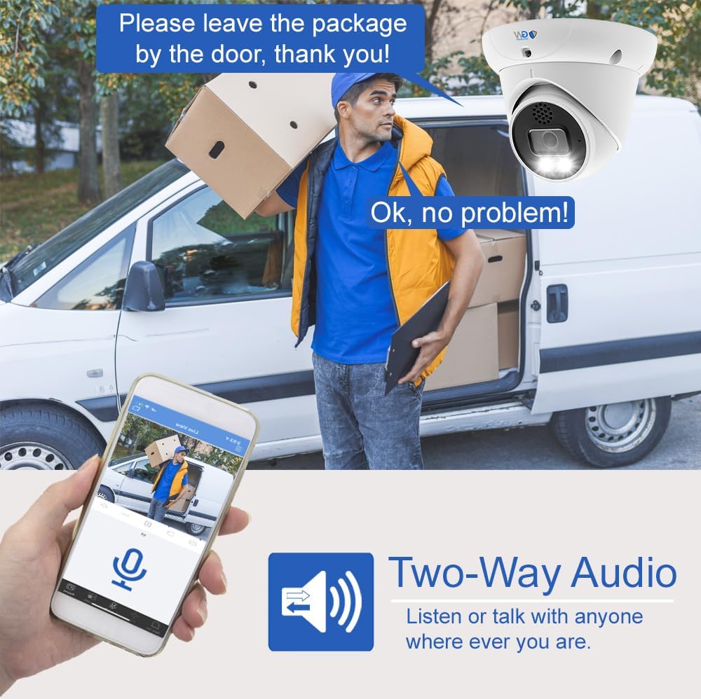 GW Security 16 Channel Two-Way Audio Full-Time Color Night Vision Surveillance Security Camera System with 16 Super HD 5MP 30FPS Real-Time Outdoor PoE Security AI Face Recognition Turret Cameras