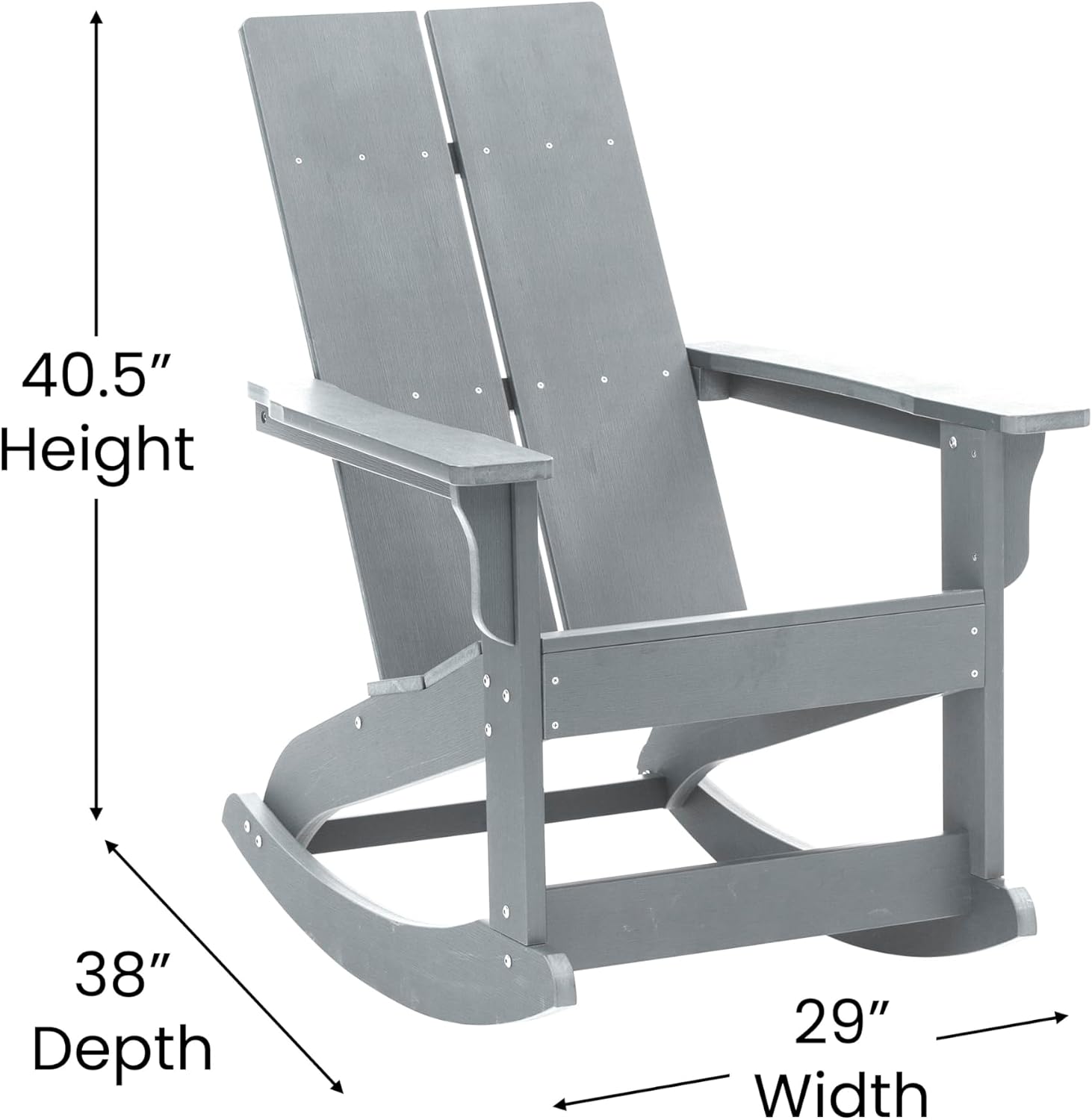 EMMA + OLIVER Harmon Adirondack Rocking Chair - Gray Poly Resin - Suitable for Indoor/Outdoor Use - All Weather Materials - Easy Assembly - 350 lb. Weight Capacity