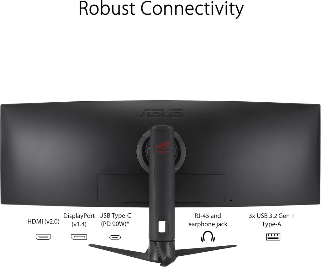 ASUS ROG Strix 49' Ultra-Wide Curved HDR Gaming Monitor (XG49WCR) - Dual QHD 32:9 (5120 x 1440), 165Hz, Extreme Low Motion Blur Sync, USB-C, RJ45, DisplayHDR400, 90% DCI-P3, Dual Input-KVM Switch