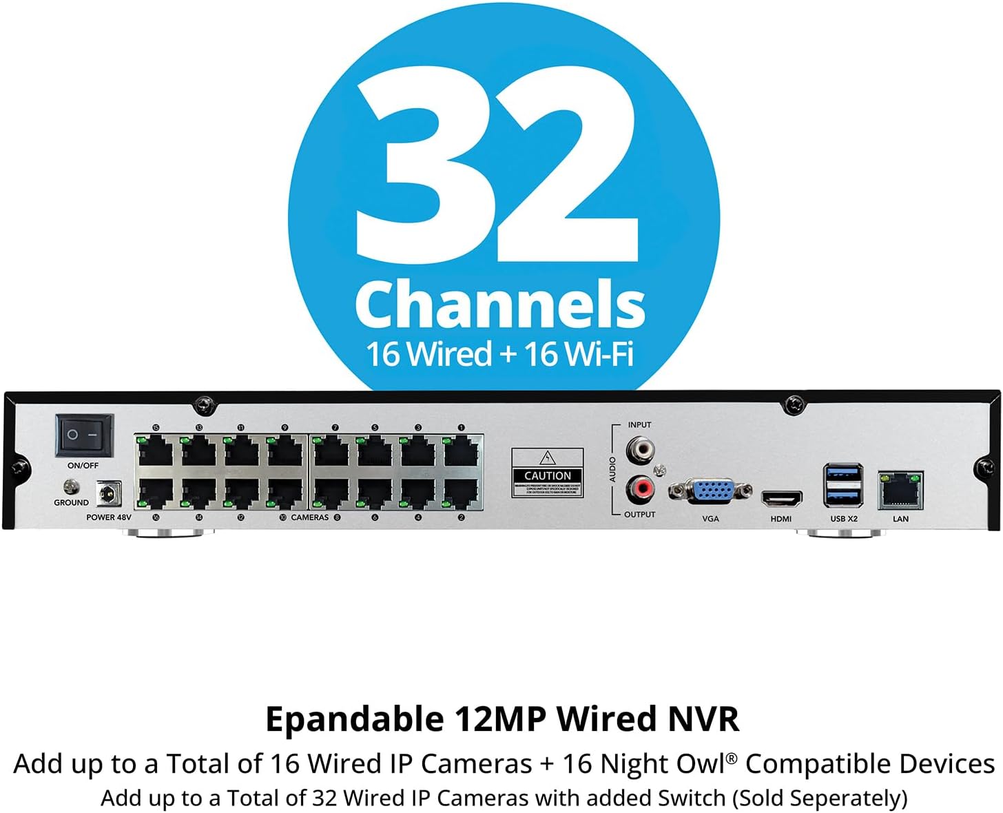 Night Owl 2-Way Audio 32 Channel 12MP NVR with 16TB HDD and 10 Wired IP 12MP Deterrence Dome Cameras