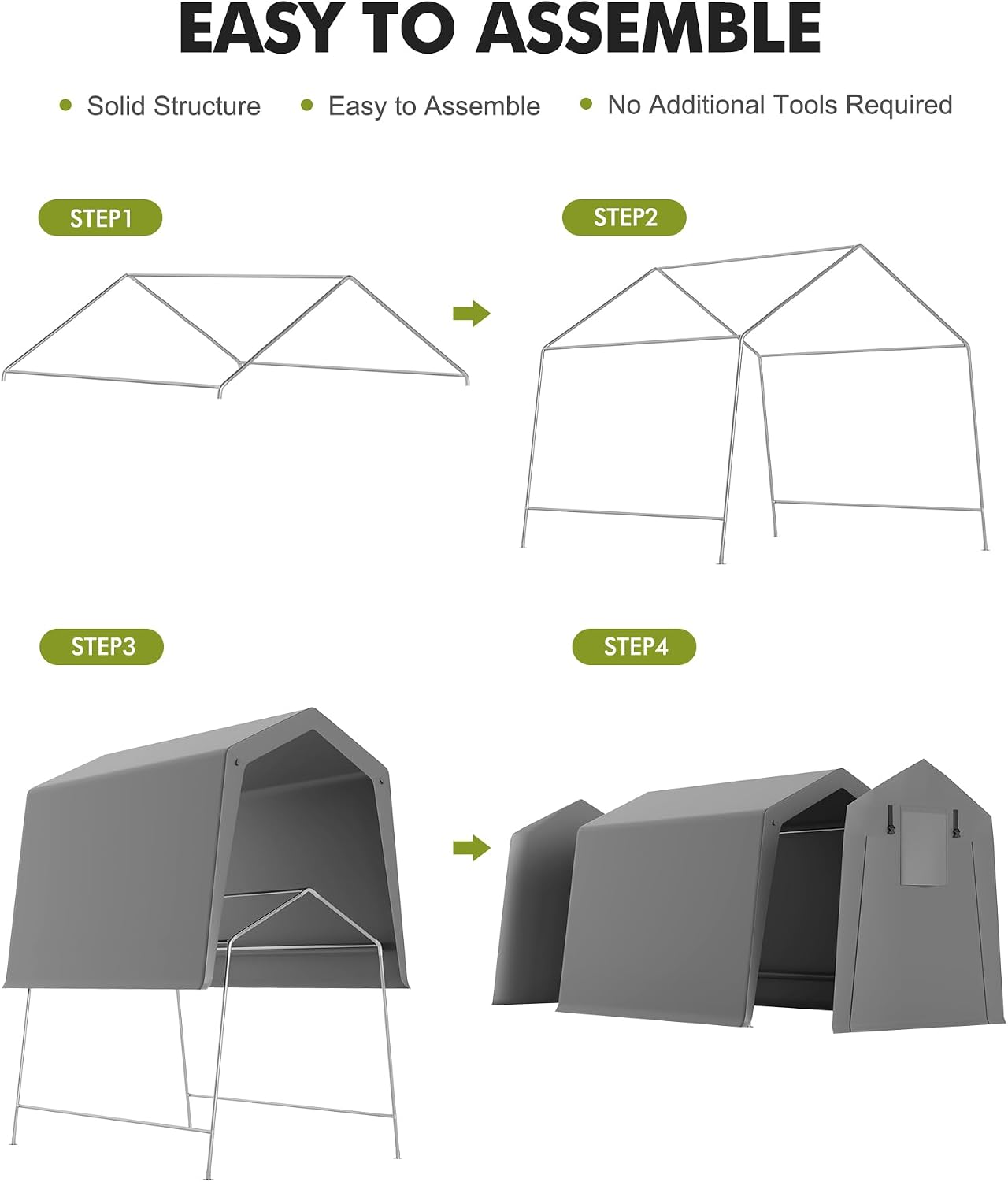 GarveeLife 6 x 6 ft Carport Storage Shed, Portable Garage with Roll-up Zipper Door, Heavy Duty Waterproof Tarp, Storage for Motorcycle, Bike, Firewood, Garden Tools