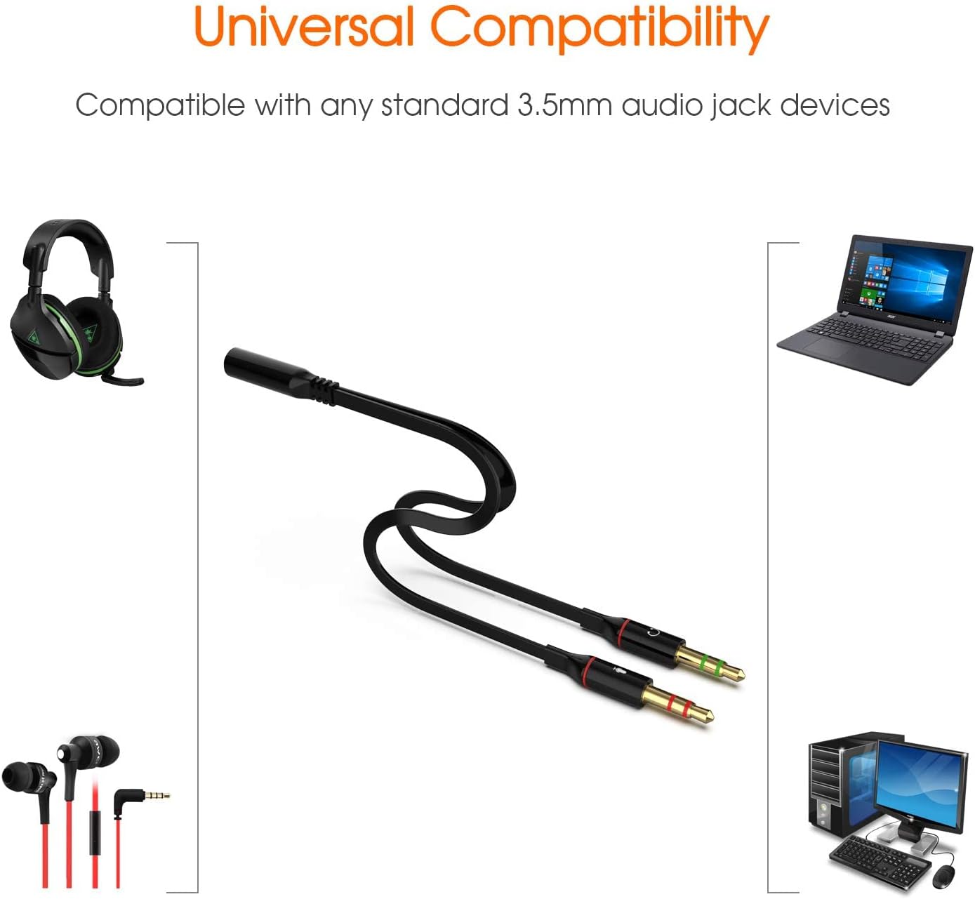 Maeline Headphone Splitter Adapter, 3.5mm Mic Cable for Computer, Headset 3.5mm Female to 2 Dual Male Microphone Audio Stereo Jack Earphones Port to Gaming Speaker PC - 500 Pack