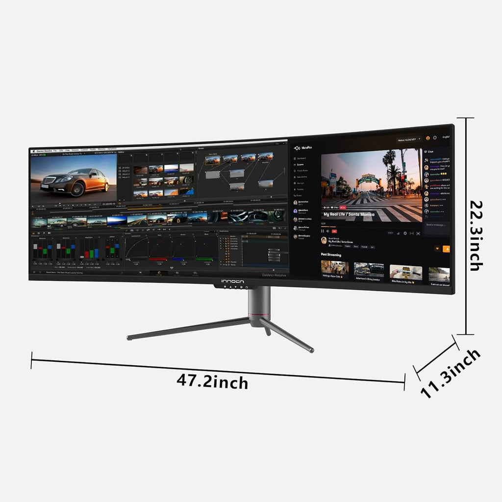 INNOCN Ultrawide 49' Curved 3840 x 1080P 144Hz 32:9 Monitor, Screen Split PIP PBP for Workflow/Gaming, R1800, 99% sRGB, HDR400, USB C, DisplayPort, HDMI, Speakers, Adjustable, Black (HDMI+DP Cable)