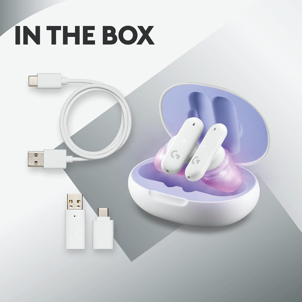 Logitech G FITS True Wireless Gaming Earbuds, Custom Molded Fit, Lightspeed + Bluetooth, Four Beamforming Microphones, PC, Mac, PS5, PS4, Mobile, Nintendo Switch - White