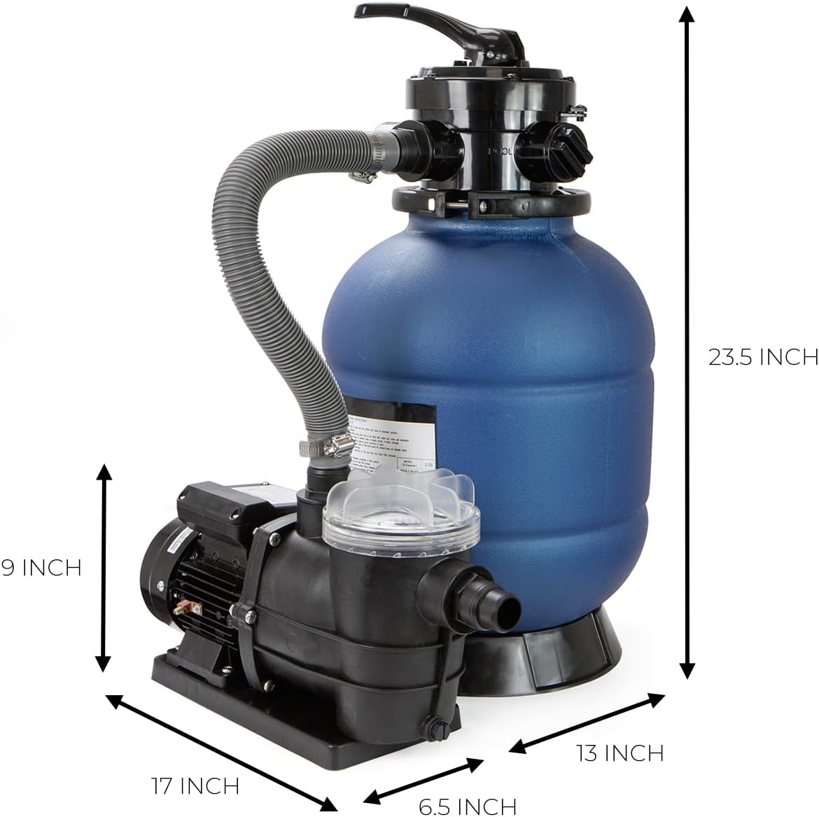 XtremepowerUS 13' Sand Filter 3/4HP Pool Pump 2,400GPH for Above Ground Swimming Pool Multi-Port Valve Up to 10,000 Gallons, 1-1/4'NPT Pool Sand Filter with Enhanced Circulation System