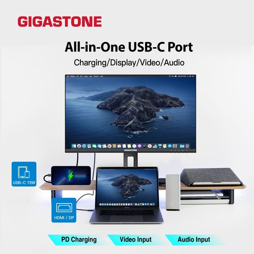 Gigastone 27 inch IPS Monitor 2-Pack, 100Hz FHD 1920 x 1080, MPRT 1ms,Built in Speakers,VESA Mount, Adjustable Stand, USB-C/HDMI/Display Port Connectivity, Type C Charging to iPhone