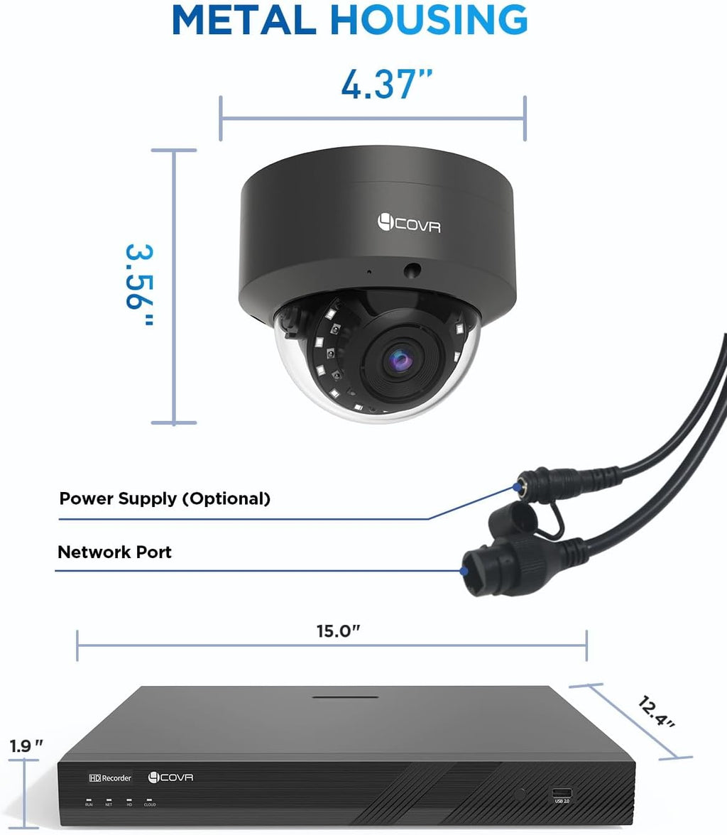 4COVR PoE 32 Channel Security Camera System AI Human Vehicle Detection, 24Pcs 5MP IK10 Vandal-Proof Dome IP Camera IP67 with Mic, 4K UHD NVR 8TB HDD, Commercial Surveillance Outdoor, LY54AB5M3224