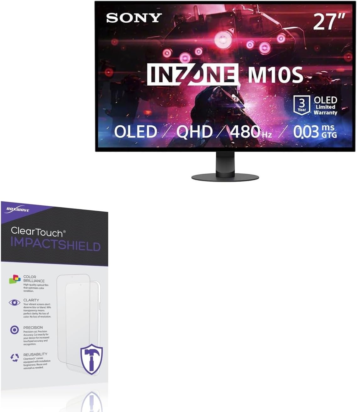BoxWave Screen Protector Compatible With Sony INZONE M10S OLED QHD 480Hz Gaming Monitor (27 in) - ClearTouch ImpactShield (2-Pack), Impenetrable Screen Protector Flexible Film