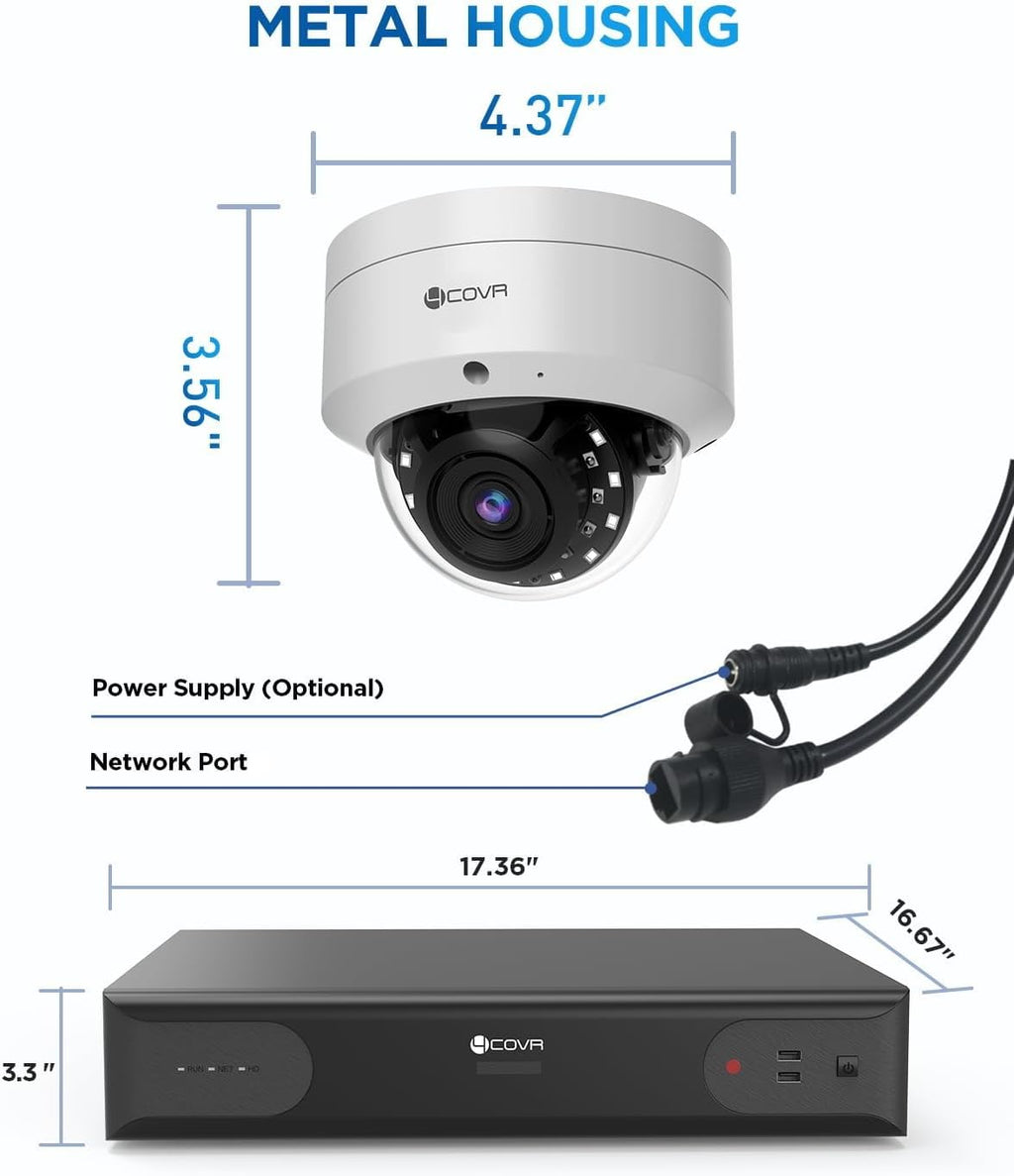 4COVR 64 Channel Security Camera System, Human Vehicle Detection, 48Pcs IK10 Vandal-Proof 8MP Commercial Dome PoE IP Camera IP67 with Mic, 8MP NVR 16TB HDD, 24/7 Business Surveillance, LY54AX8M6448