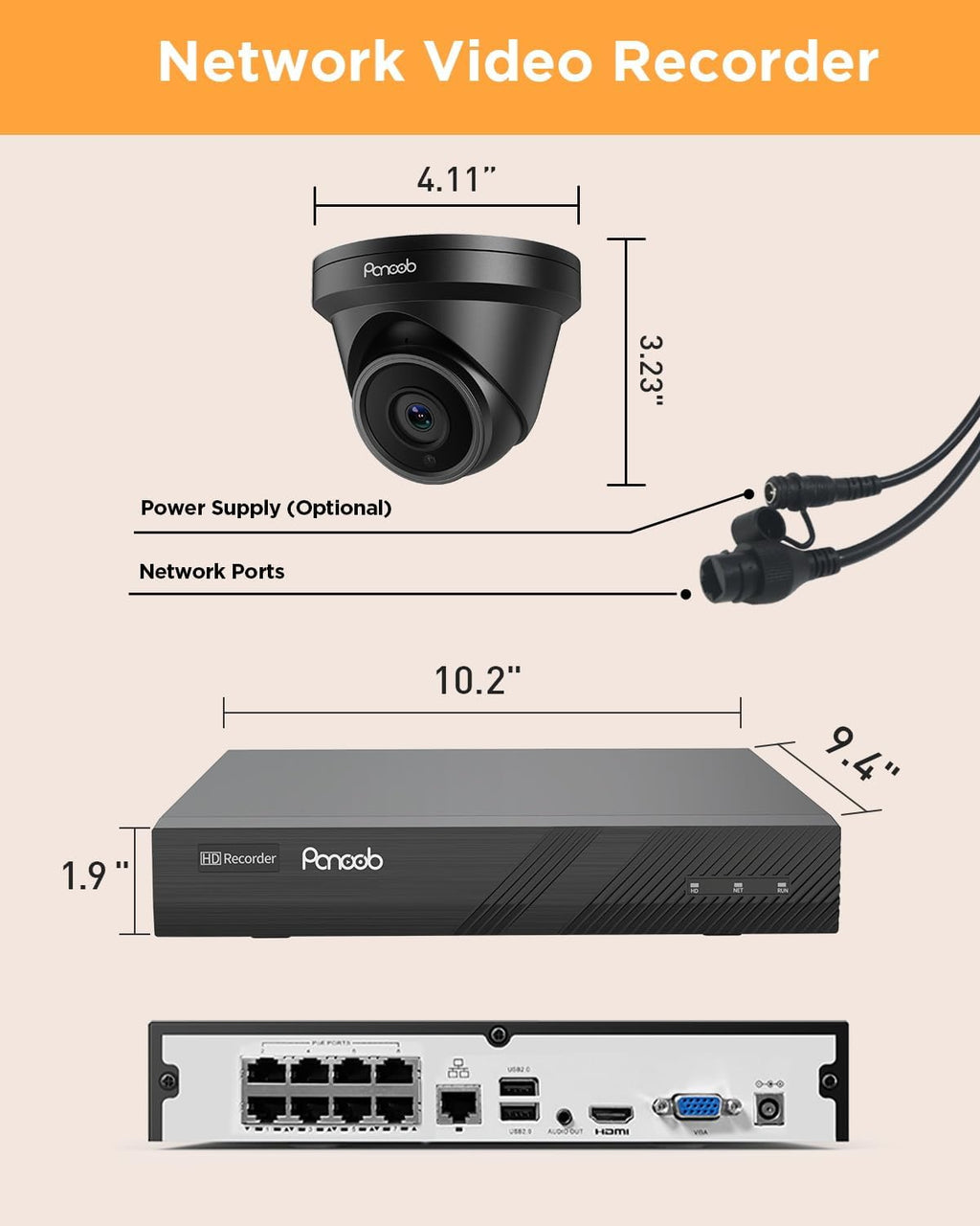 4 Camera Security System 5MP, 4X 5-Megapixel Wired IP Dome Turret Cameras Outdoor with AI Person Detection, Built-in Mic, Remote Access, 4K 8CH NVR 2TB HDD for 24-7 Recording, PD93A30408-5M
