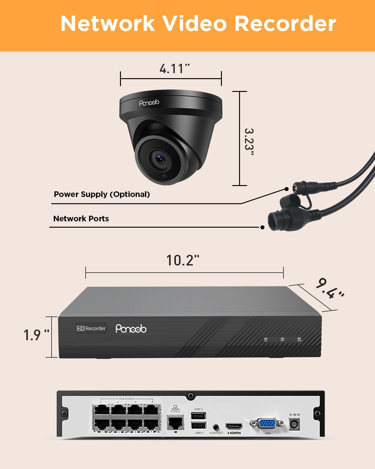 4 Camera Security System 5MP, 4X 5-Megapixel Wired IP Dome Turret Cameras Outdoor with AI Person Detection, Built-in Mic, Remote Access, 4K 8CH NVR 2TB HDD for 24-7 Recording, PD93A30408-5M