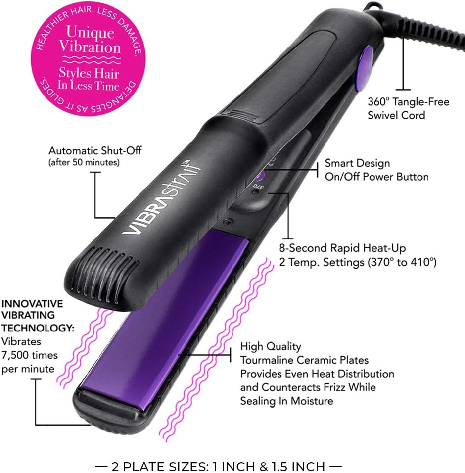 Essential Vibrating Ceramic Flat Iron, 1-Inch | Fast, Frizz-Free Ceramic Hair Straightener | Easy, Gentle Glide for Waves, Curls, Smooth Hair | Professional Hair Styling Tools