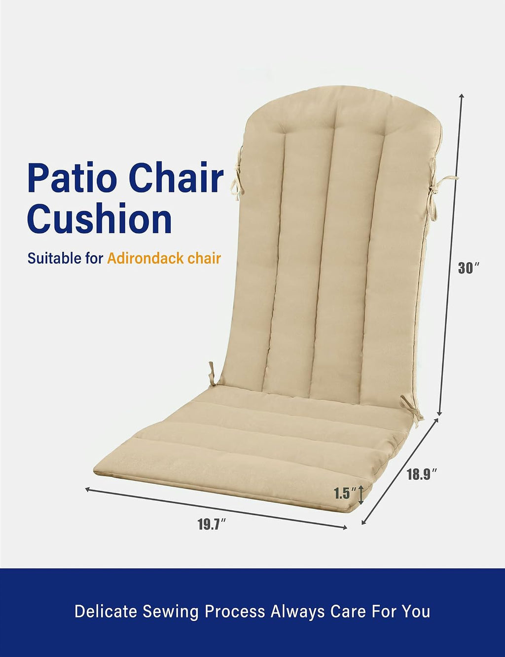 YEFU Adirondack Chair Cushion, Rocking Chair Cushions with Straps, Folding Patio Chair Pad for Indoor and Outdoor, 19.7x18.9x1.5 Inch, Light Brown, 4-Pack