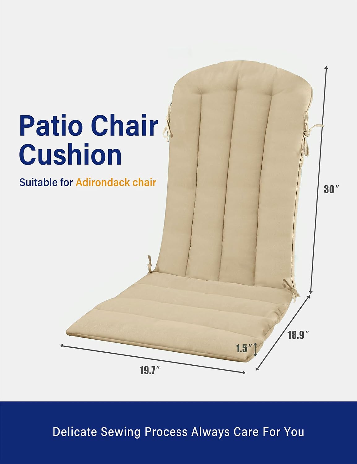 YEFU Adirondack Chair Cushion, Rocking Chair Cushions with Straps, Folding Patio Chair Pad for Indoor and Outdoor, 19.7x18.9x1.5 Inch, Light Brown, 4-Pack