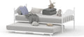 Daybed with Trundle, Metal Twin Size Day Bed with Stylish Headboard, Sofa BedFrame with Pop Up Foldable Trundle Bed, Heavy Duty Steel Slats Platform for Living Room, Bedroom and Guest Room, White