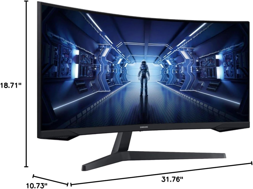 Samsung 34' Odyssey G5 Series WQHD Gaming Monitor, FreeSync Premium, 1000R UltraWide Curved, 165Hz, 1ms, Black, with GSF HDMI Cable