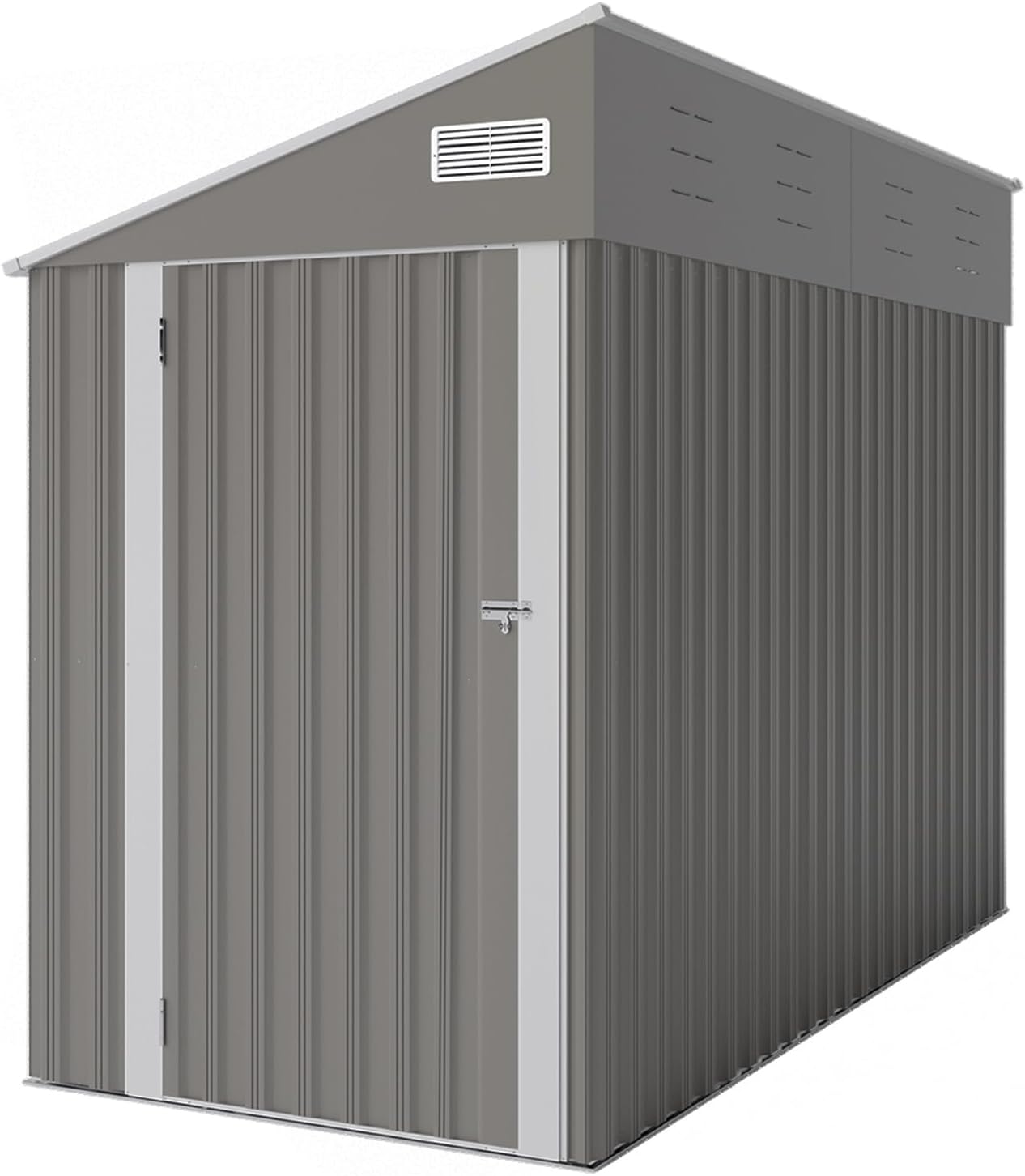 4x8 FT Metal Outdoor Storage Shed, Lean-to Garden Tool and Bike Shed with Lockable Door and Air Vents, Waterproof Sloped Roof Steel Utility Shed for Backyard, Patio,Lawn Equipment, Dark Gray