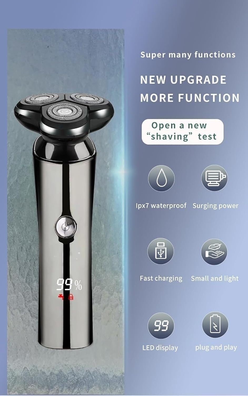 WEedsy Electric Razor for Men, Electric Shaver Men Rechargeable Rotary Floating Razor Beard Hair Trimmer LCD Display Shaving Machine Wet and Dry