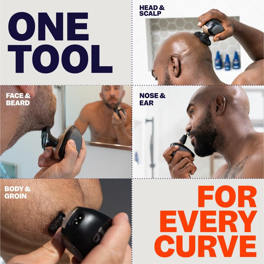 Freebird FlexSeries™ Shaver and Blade - Fast, Smooth, Water-Resistant Electric Head Shaver with 5 Flexible Blades, USB Rechargeable, Ideal for Bald Men and Women