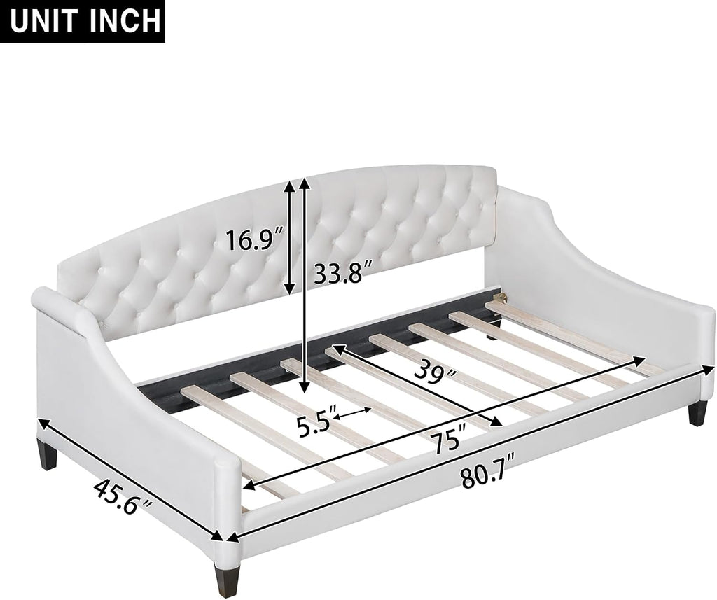 Merax Twin Size Modern Luxury Tufted Button Daybed, Upholstered Twin Daybed Frame, Sofa Bed for Bedroom, Living Room, Twin, Beige