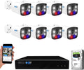 GW Security 8 Channel 4K NVR Fulltime Color Night Vision Security Camera System with 8 5MP 30FPS Real-Time IP Two-Way Audio Outdoor PoE Security Camera, Smart AI Face Recognition,Human & Car Detection