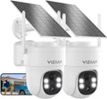 VIZIUUY Solar Security Cameras Wireless Outdoor, 2 Pack 3MP Security Cameras Wireless Outdoor, Pan Tilt 360°WiFi Camera with Color Night Vision/PIR Sensor/2-Way Audio/Alexa/Google Assistant