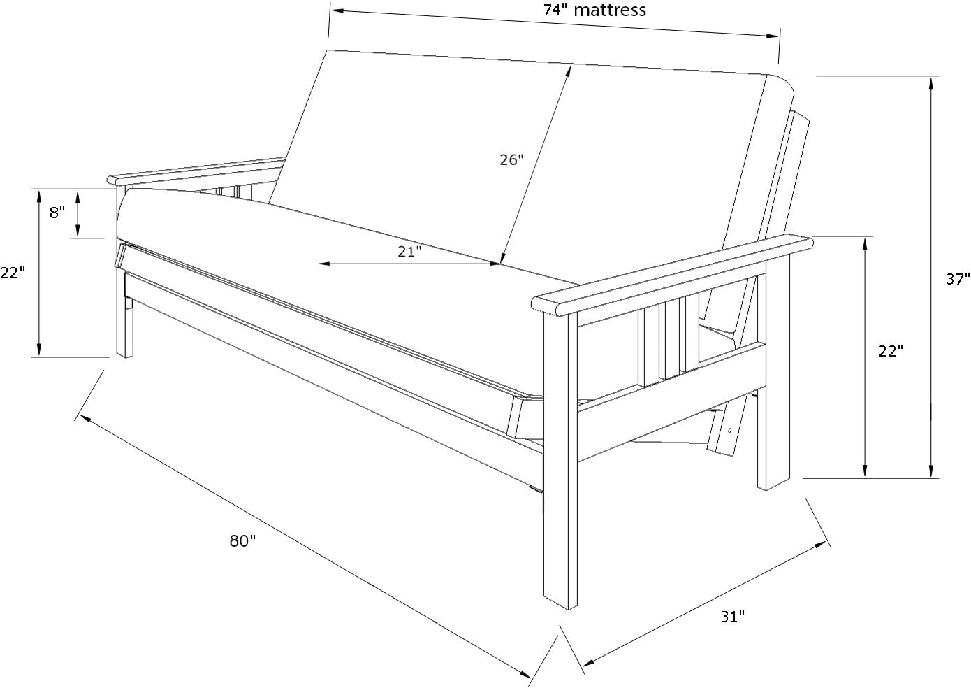 Kodiak Furniture Monterey Futon Set with Barbados Finish, Full, Linen Charcoal