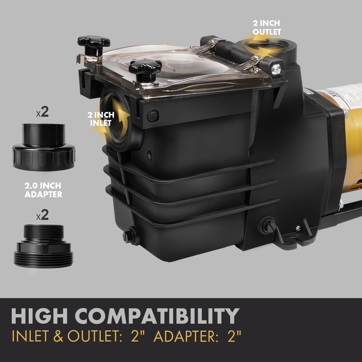XtremepowerUS 1HP Dual Speed Pool Pump for Above/In-Ground Swimming Pool Pump High Flow 2' Inch Fitting Adapter, 230V