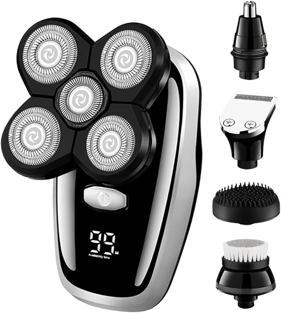 Electric Razor for Men, 5 In 1 Grooming Kits Electric Shaver Facial Body Electric Razor For Men Beard Wet Dry Rotary Shaving Machine Bald Rechargeable Set