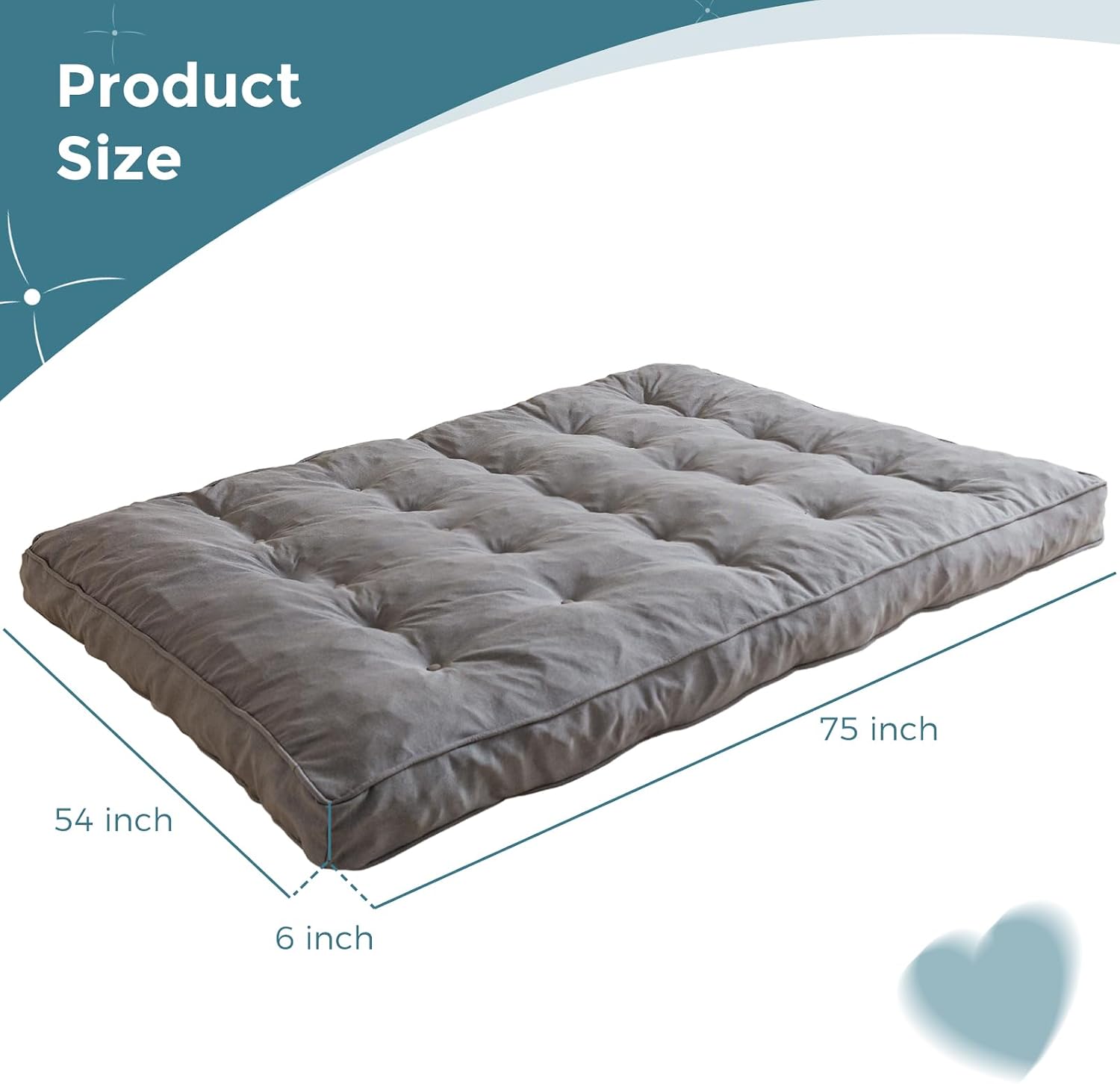 YOSHOOT 6 Inches Futon Mattress, Thick Futons Sofa Couch Bed, Floor Mattress for Adults, Shredded Foam Filling, Medium Firm(Frame Not Included), Grey, Full Size(54'x75')