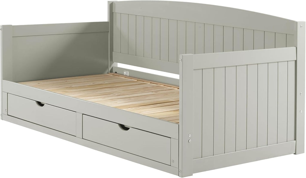 Alaterre Furniture Harmony Twin to King Daybed with Pop Up Trundle Bed - Solid Wood Twin Day Bed with 2 Pull-Out Storage Drawers and 400lb Capacity - For Kids, Guest Room, Living Room (Dove Gray)