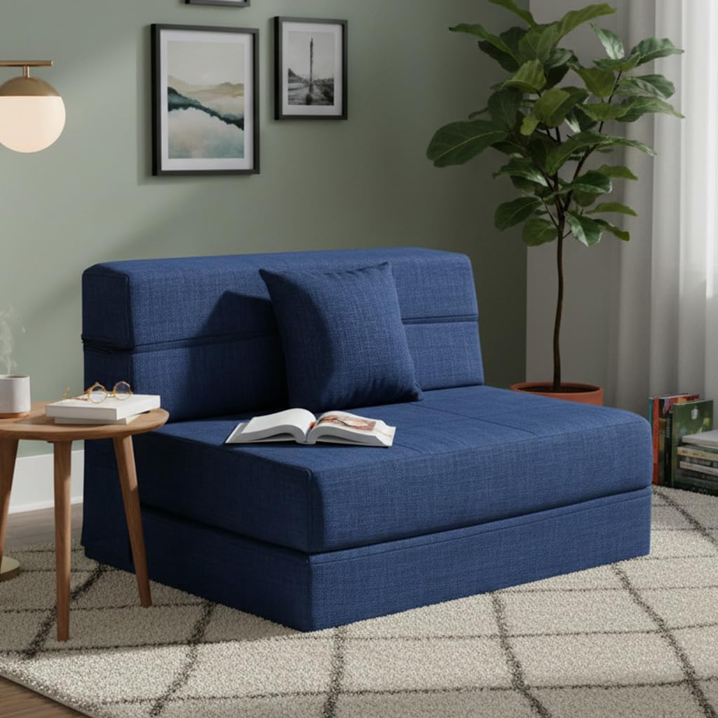 Nigoone Folding Sofa Bed Couch Memory Foam with Pillow Sleeper Chair Lazy Couch Twin Size Futon Convertible Guest Beds,Washable Cover,Dark Blue