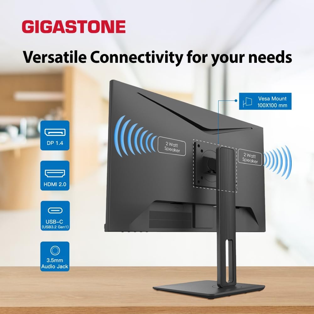 Gigastone 27 inch IPS Monitor 2-Pack, 100Hz FHD 1920 x 1080, MPRT 1ms,Built in Speakers,VESA Mount, Adjustable Stand, USB-C/HDMI/Display Port Connectivity, Type C Charging to iPhone