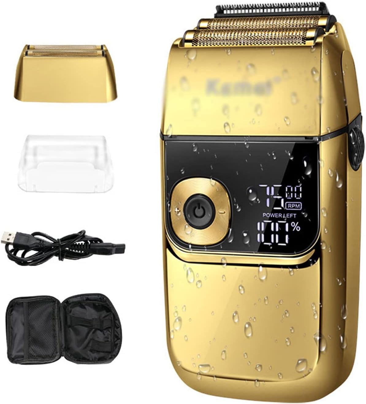 Electric Foil Shavers for Men All Metal 2 in 1 Foil Trimmer LED Waterproof Shaving Machine 3-Speed Adjustable(D)