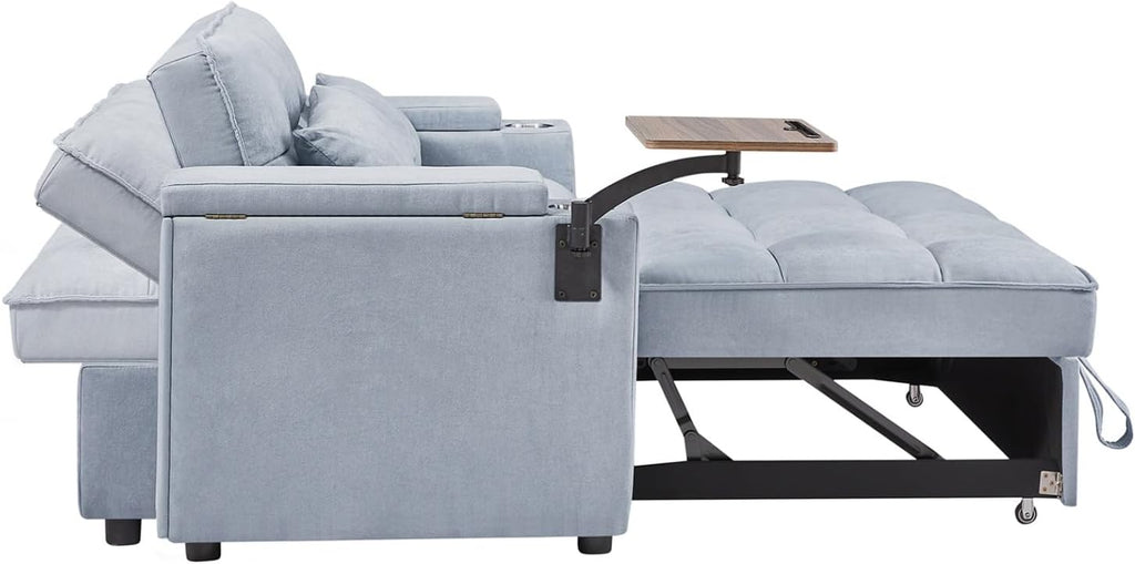 oaaktu 65''Convertible Sleeper Sofa Bed,3-in-1 Pull Out Couch Bed with 360 Degree rotatable Side Table and USB Ports for Living Room,RV (07 Light Grey)