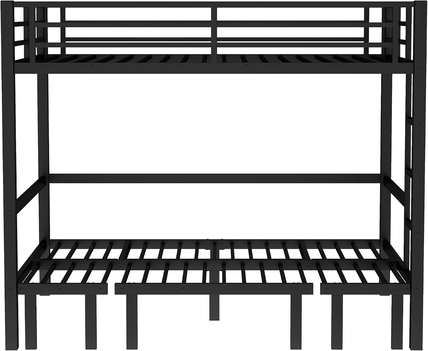 Harper & Bright Designs Full Over Full Bunk Bed Frame for Adults, Heavy Duty Metal Bunk Bed with U-Shaped Sofa, Safety Rails and Side Ladder, Industrial Bunk Beds for Space-Saving, Black